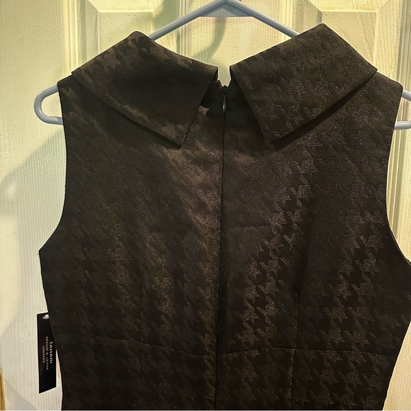 NWT Tahari ASL Black Alan Textured Shift Dress Cowl Neck Sz 6 Gold Accent - Picture 3 of 10